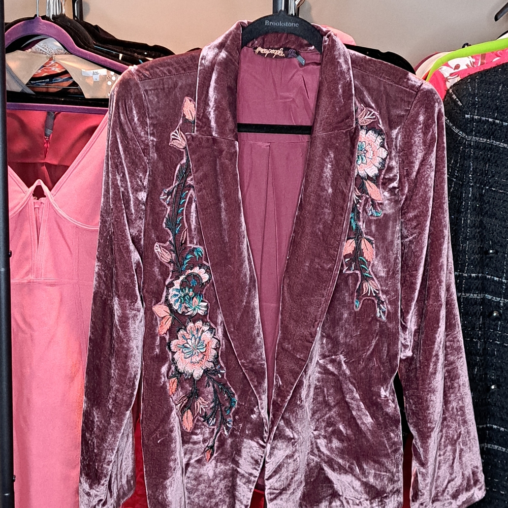 NWT Free People Burgundy Velvet Jacket and Pants Suit Set